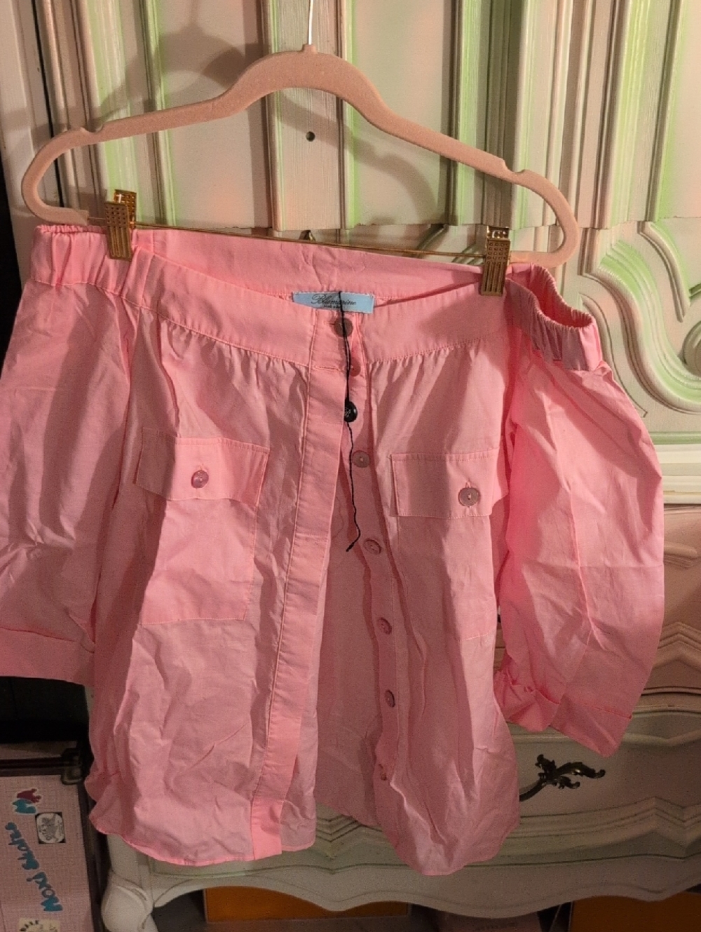Blumarine Pink Off-Shoulder Button-Front Blouse